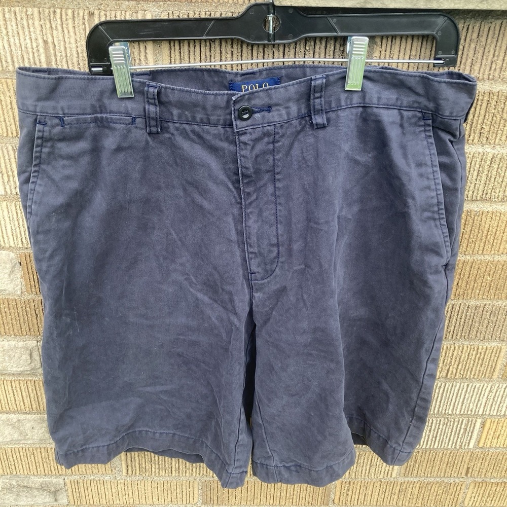 Polo Ralph Lauren Navy Chino Shorts Flat Front Polo Pocket Men's 34 x 9"‎ Inseam